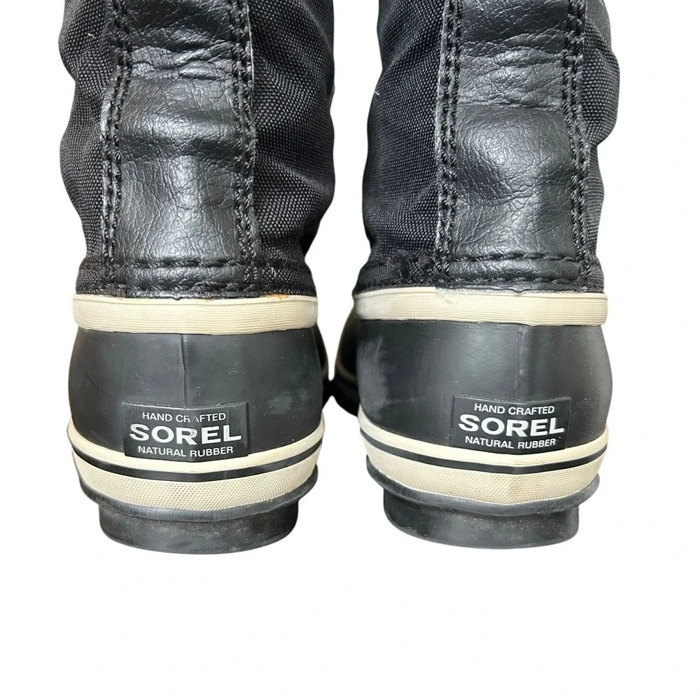 Sorel 1964 Pac Nylon Waterproof Winter Snow Boots Black Sherpa Cuff Big Kids 4‎